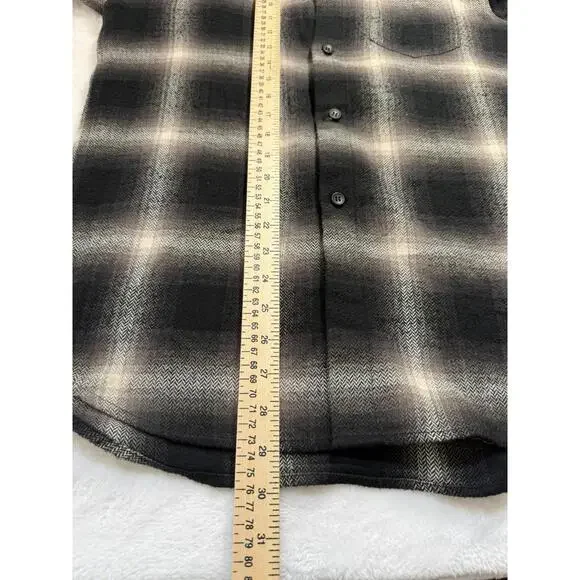 John Elliot Brushed Flannel Button Up Shirt White Black Plaid Medium - Picture 6 of 6